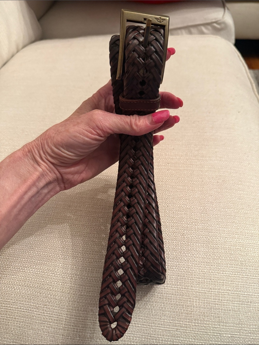 Dockers Braided Brown Leather Belt with Brass Buckle